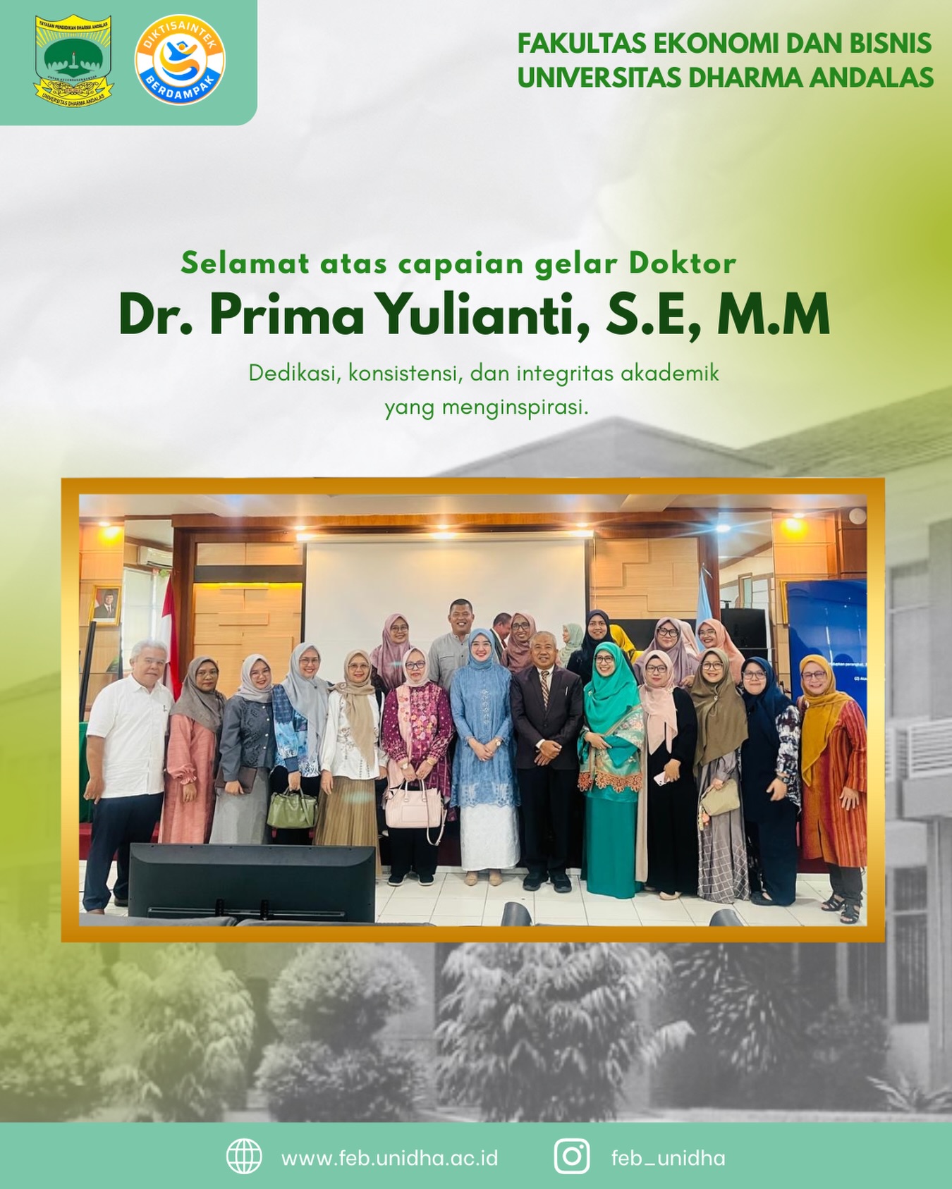 Dosen FEB Universitas Dharma Andalas, Dr. Prima Yulianti, S.E., M.M., Raih Gelar Doktor