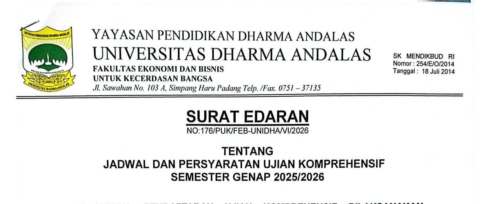 Pelaksanaan Ujian Komprehensif FEB UNIDHA Tahun 2026
